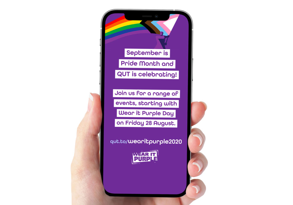 Communication, Wear It Purple Day graphic displayed on mobile phone