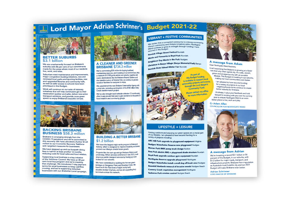 Graphic design, Brisbane City Council Budget 2021 newsletter by Maya Walker
