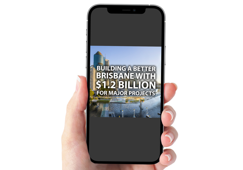 Graphic design, Brisbane City Council Budget 2021 shareable on iPhone by Maya Walker