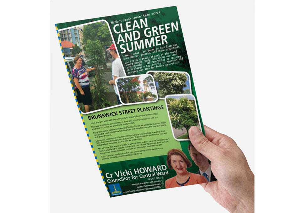 Graphic design, Council A4 green newsletter front by Maya Walker