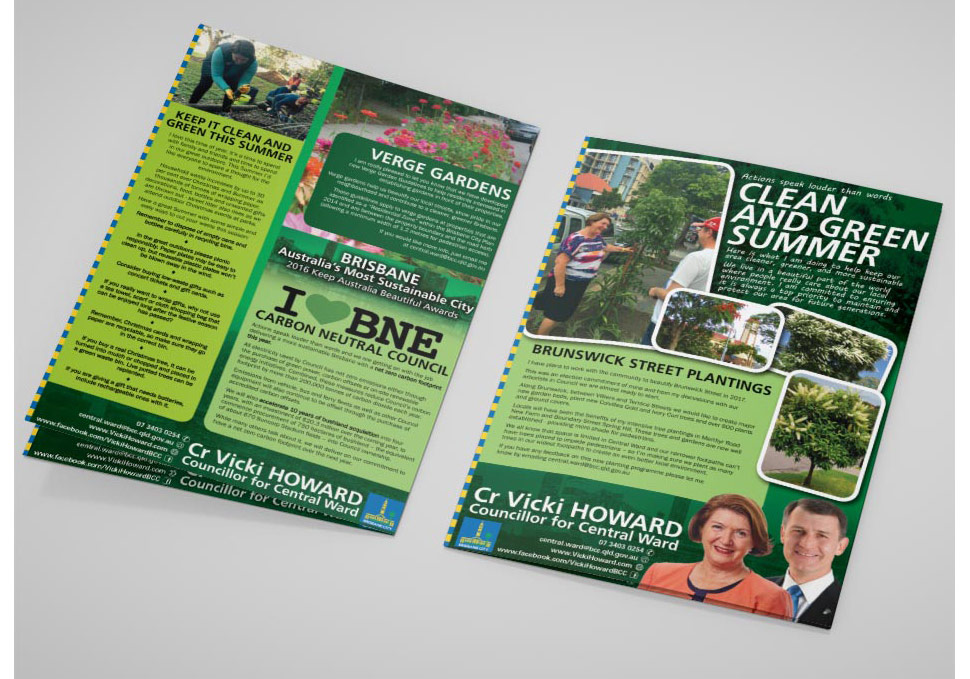 Graphic design, Council A4 green newsletter front and back by Maya Walker