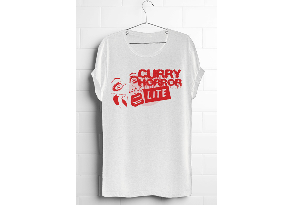 Graphic design, screen printed shirt Curry Horror, CH Lite by Maya Walker