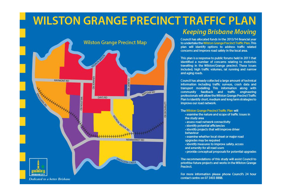 Graphic design, Brisbane City Council Wilston Grange Precinct Plan flyer after redesign by Maya Walker