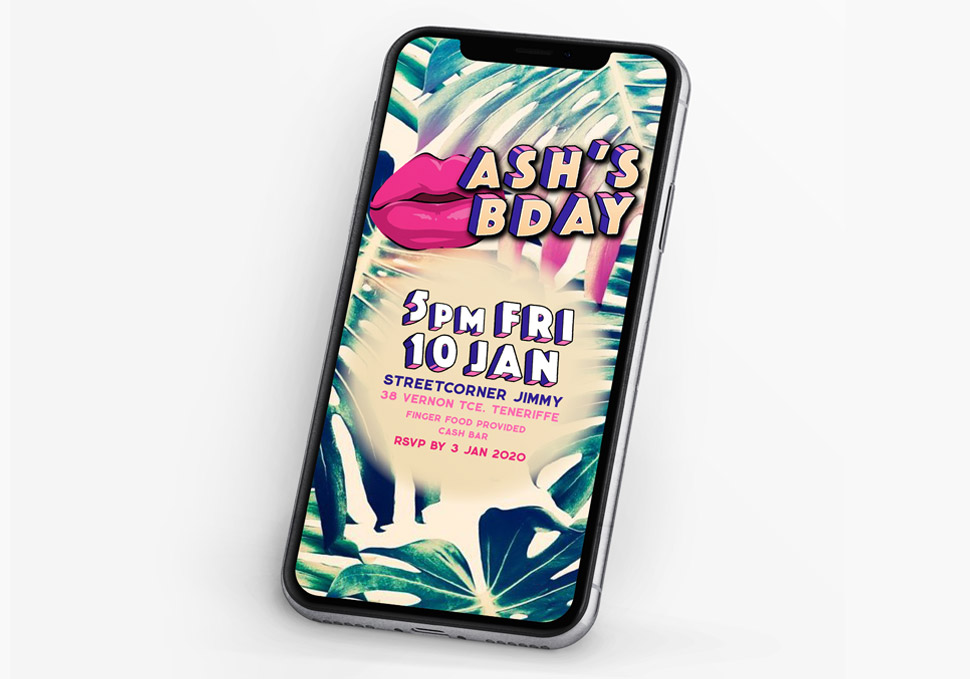 Graphic design, Birthday digital invitation on iPhone by Maya Walker