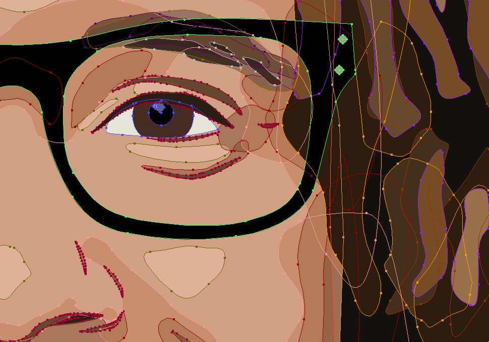 Graphic design, detail of active custom vector illustration of Sean Jacobs by Maya Walker