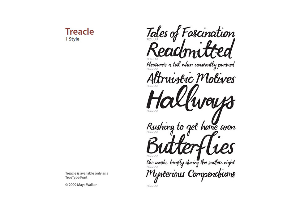 Graphic design, examples of typeface Treacle ttf by Maya Walker