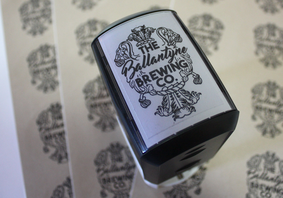 Graphic design, Ballantyne Brewing Co. self inking stamp by Maya Walker