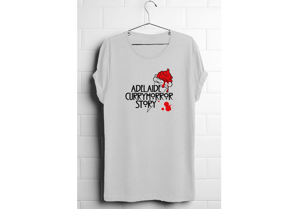 Graphic design, screen printed shirt Curry Horror, Adelaide Curry Horror by Maya Walker