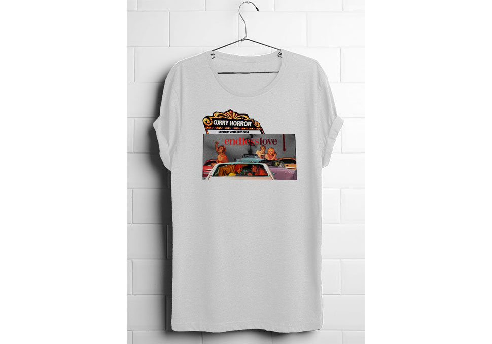 Graphic design, screen printed shirt Curry Horror, Endless Love by Maya Walker