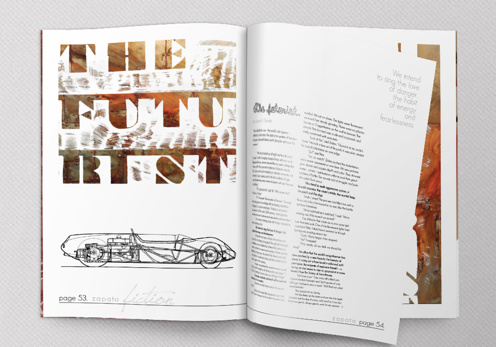 Graphic design, Zapata print magazine spread redesign by Maya Walker